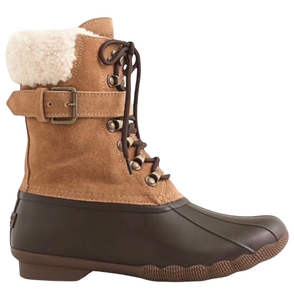J. Crew Sperry Shearwater duck boots w/ buckle Caramel women’s size 6